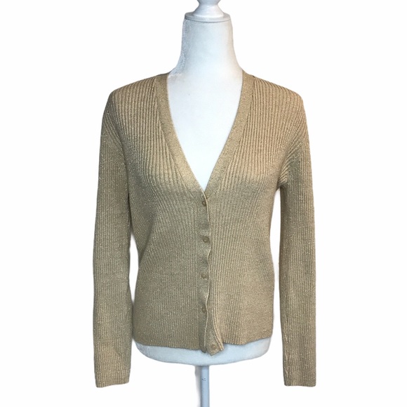 New York & Company Sweaters - New York & Company Cardigan Sweater a Gold Ribbed